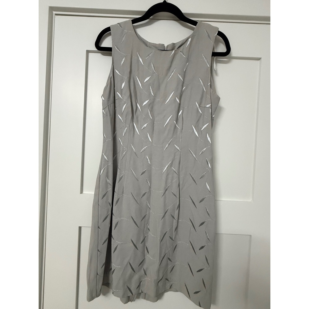 Dawn Joy Fashions Vintage 2 Piece Dress Jacket Set Gray Silver Leaf Size 9/10